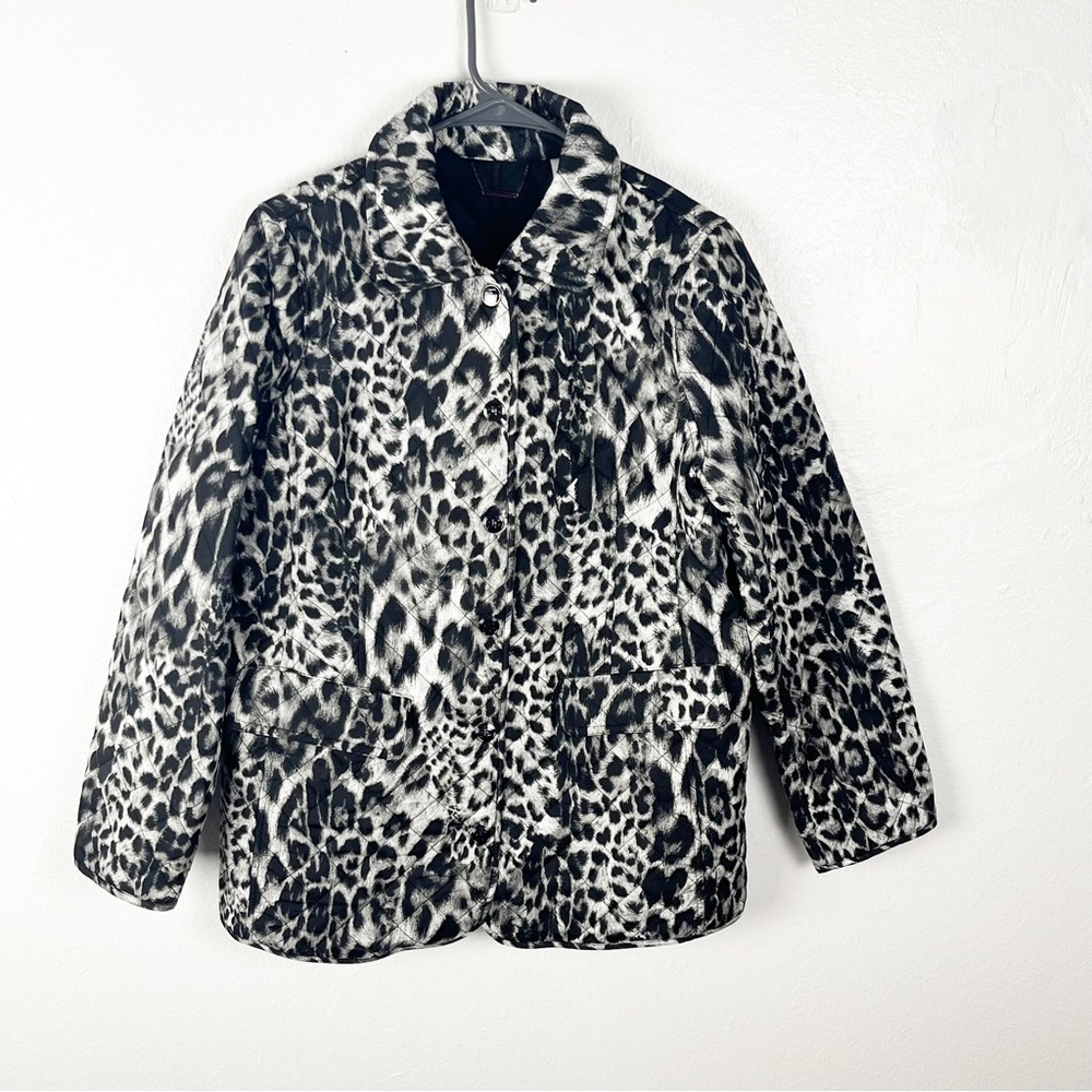 CHICO’S Animal Print Quilted Snap Buttons Long Sleeves Jacket, Size 8/10